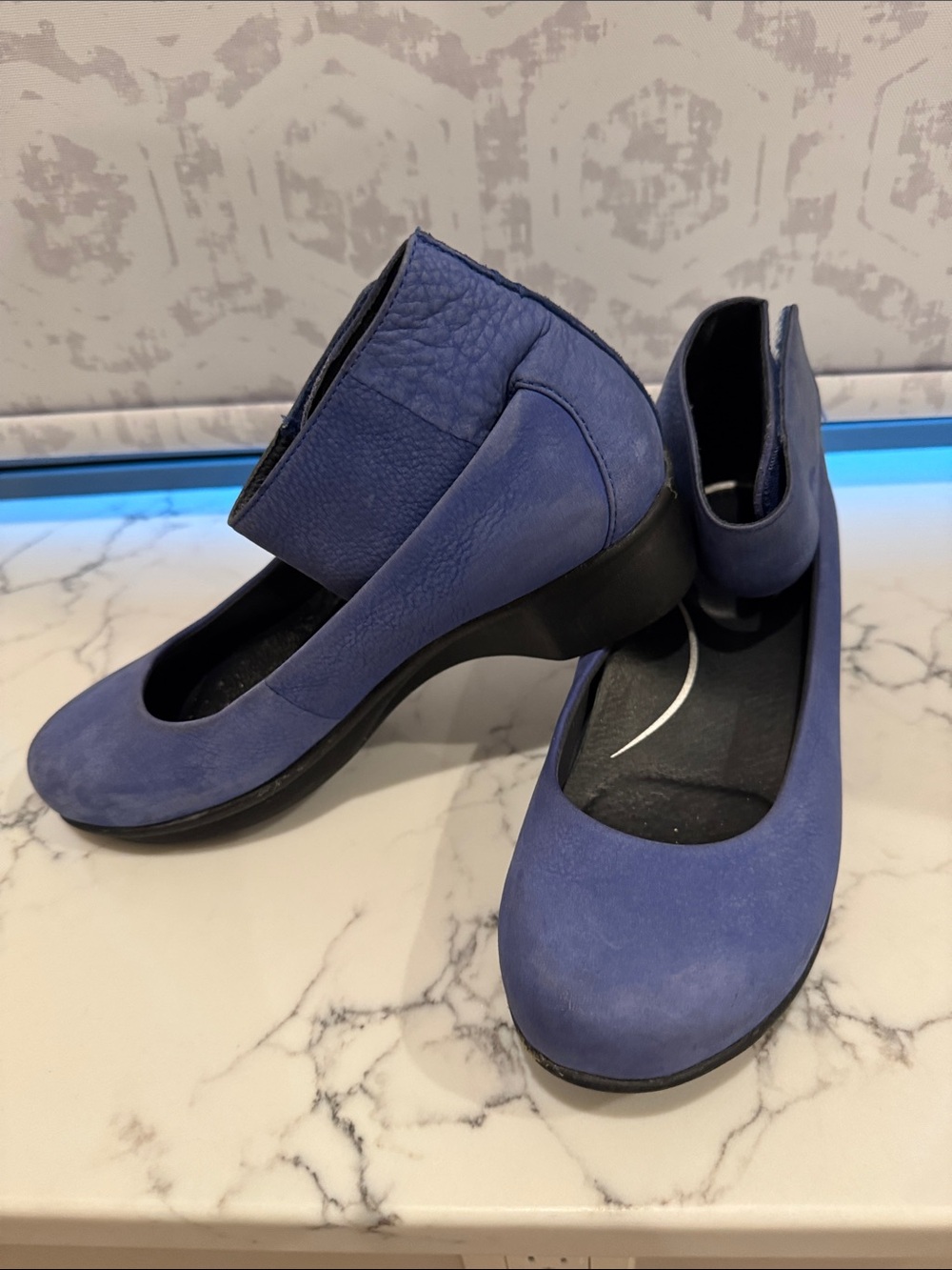 Dansko Blue Leather Ballet Wedge Shoes